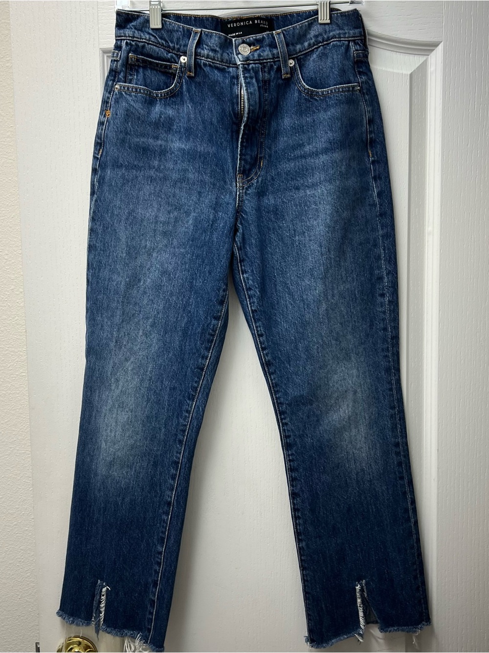 Veronica Beard Keane Long Straight Leg High Rise Raw Hem Sz 27